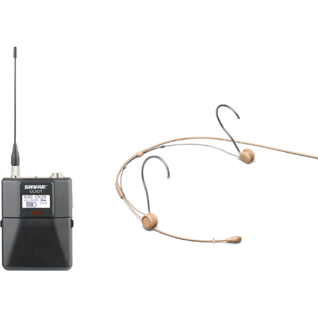 Shure ULXD1 Digital Bodypack Transmitter and TwinPlex Tan Headset Mic Kit with TA4M Connector - 470-534MHz