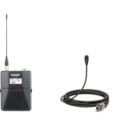 Shure ULXD1 Digital Bodypack Transmitter and TwinPlex Low Sensitivity Black Lavalier Mic Kit - 534-598MHz