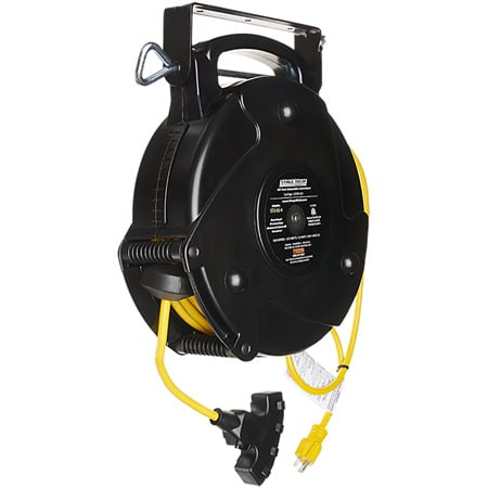 Stage Ninja STX-65-4 Retractable Quad Tap 12/3 Power Reel - Yellow - 65 Foot