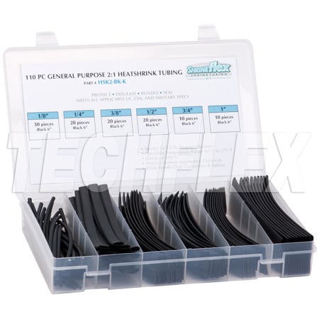 Techflex HSK2-BK-K Shrinkflex 2:1 Heatshrink Tubing Kit - Black - 6 Cuts/Sizes