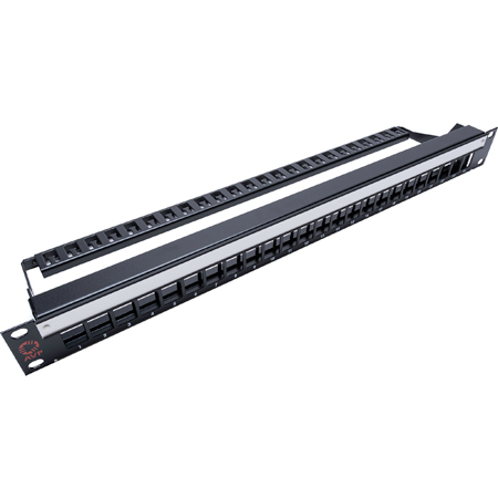 AVP WK-YR124E1-Z-B38 1RU 1x24 Unloaded Keystone Patch Panel with Front Designation Strip - 4 Inch Cable Bar - Black