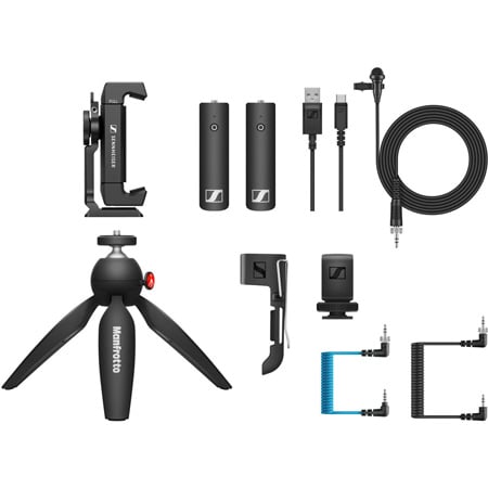 Sennheiser XSW-D Portable Lav Mobile Kit Incl XSW-D Portable Lavalier Set/Smartphone Clamp & Manfrotto PIXI Mini Tripod