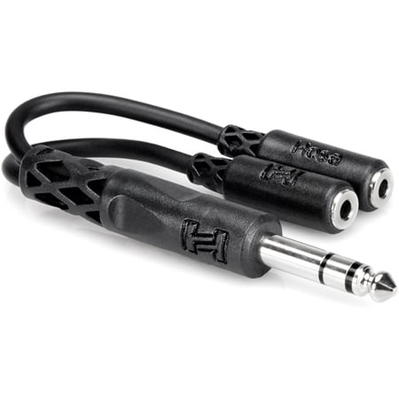 Hosa YMP-234 / Y-SPS-2MFS 1/4 Inch Male TRS Stereo to Dual 3.5mm Female Stereo Y-Cable 6 Inch