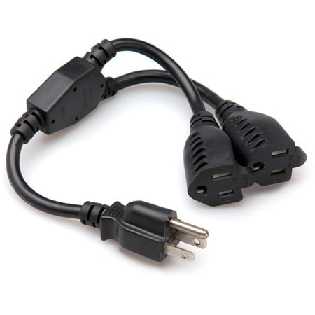 Hosa YAC-406 14 AWG Dual NEMA 5-15R to NEMA 5-15P Power Extension Y Cable (1.5 Ft.)