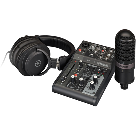 Yamaha AG03MK2 LSPK 3-Channel Mixer Streaming Package with YCM01 Condenser Mic & YH-MT1 Studio Headphones - Black
