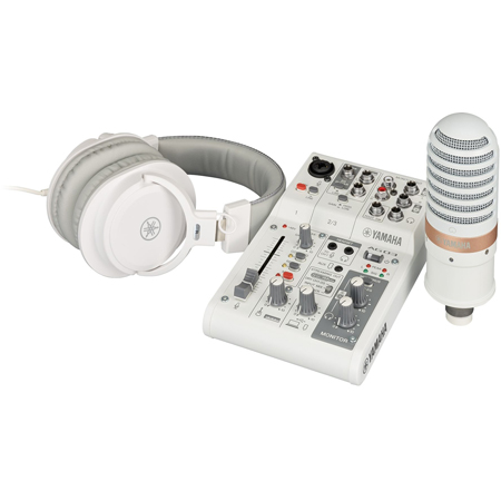 Yamaha AG03MK2 LSPK 3-Channel Mixer Streaming Package with YCM01 Condenser Mic & YH-MT1 Studio Headphones - White