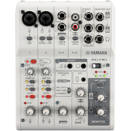 Yamaha AG06MK2 6-Channel Mixer/USB Interface for IOS/Mac/PC - White