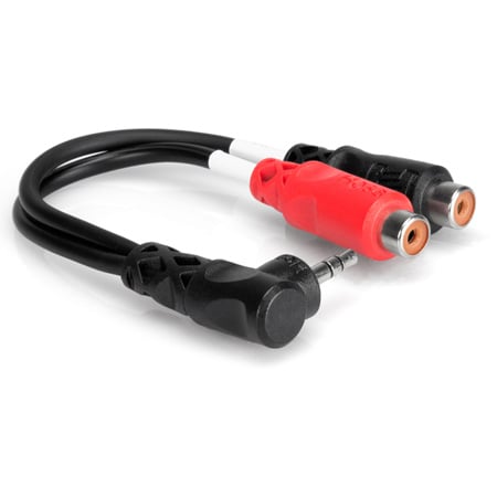 Y-Cable Right Angle 3.5mm Stereo Mini to 2 RCA Female 6 Inch