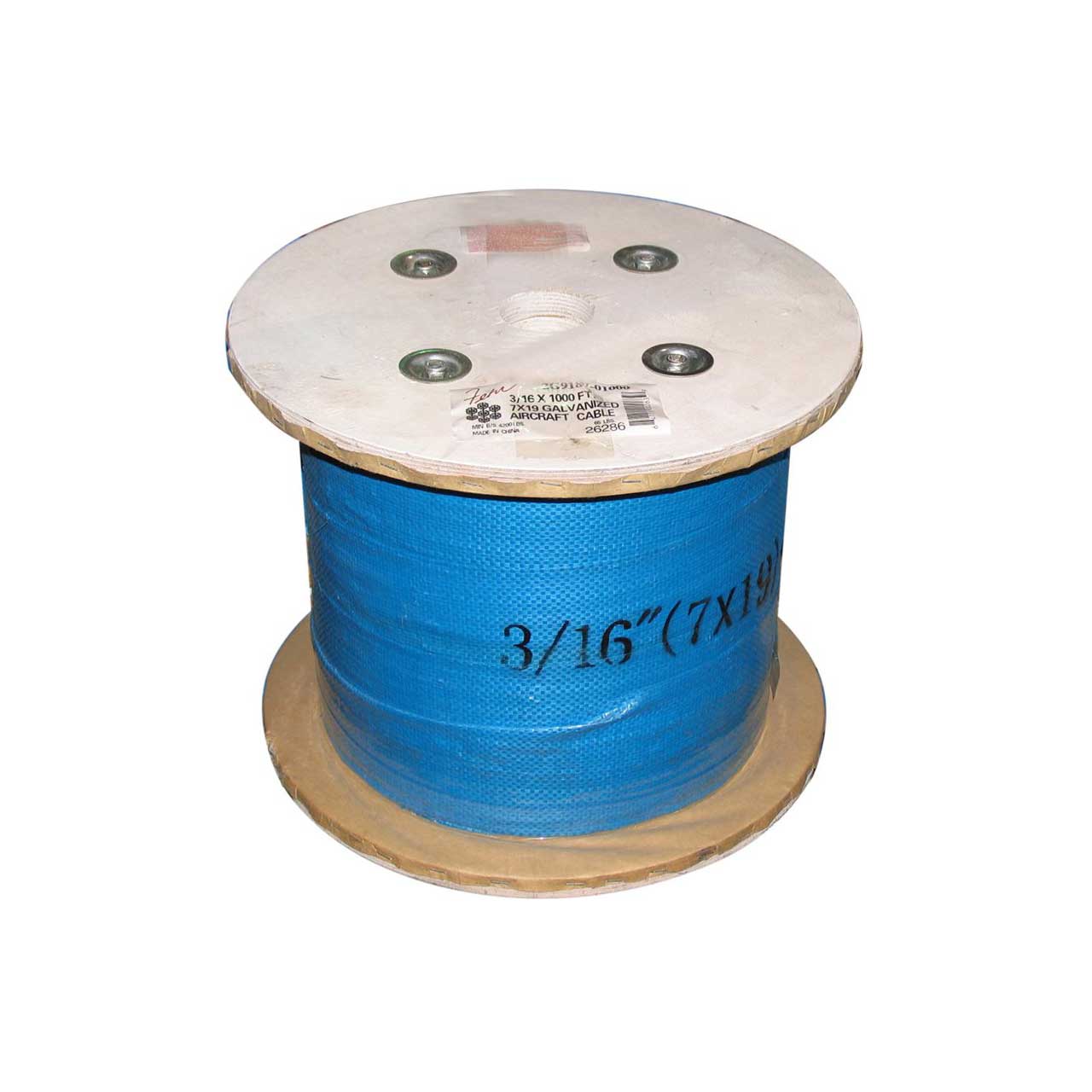 3/16 Diameter x 1000 Foot 7x19 Galvanized Aircraft Cable