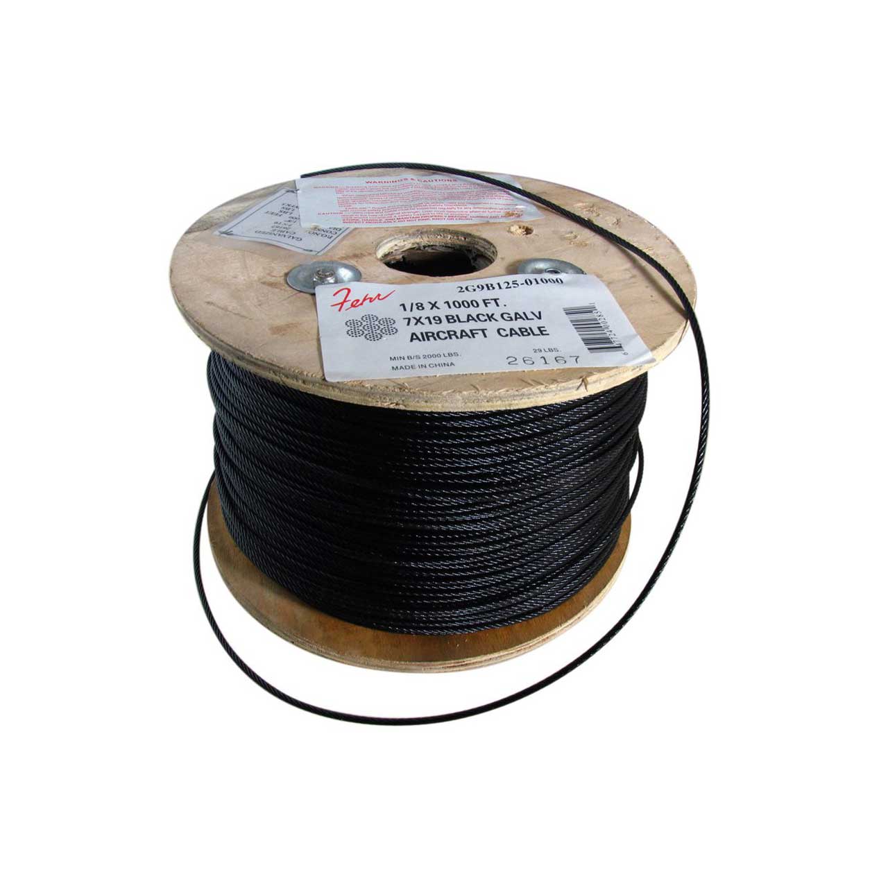 (1xRL) 1/4 X 1000 FT 7X19 Black Galvanized Aircraft Cable