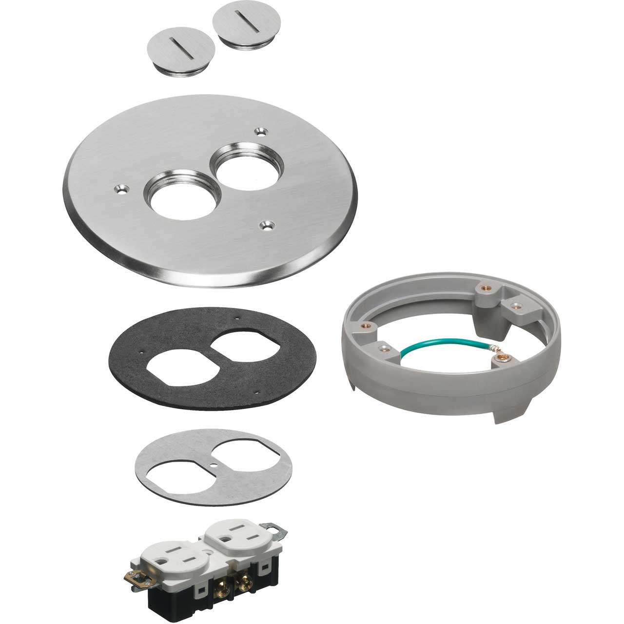 Arlington FLB6220NLLR Flip Lid Style Metal Cover Kit with Leveling Ring & 2 Threaded Plugs - Nickel