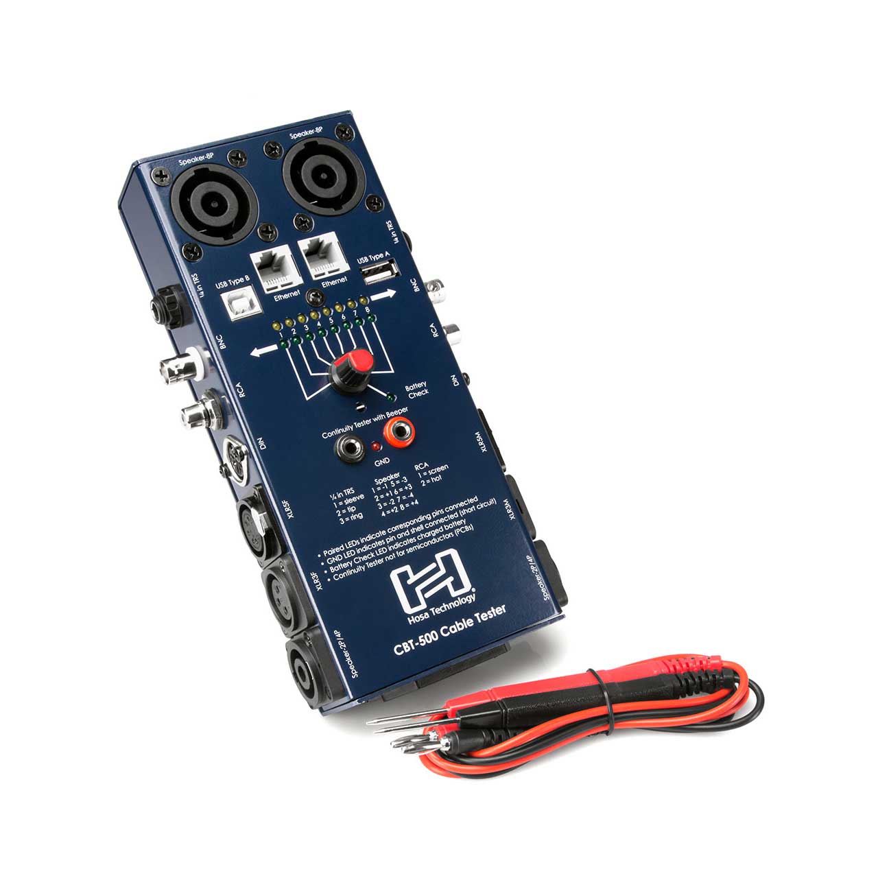 Hosa CBT-500 Audio Cable Tester for XLR - Dante - RCA - I/4 Inch - speakON DIN - Ethernet  & USB Typ