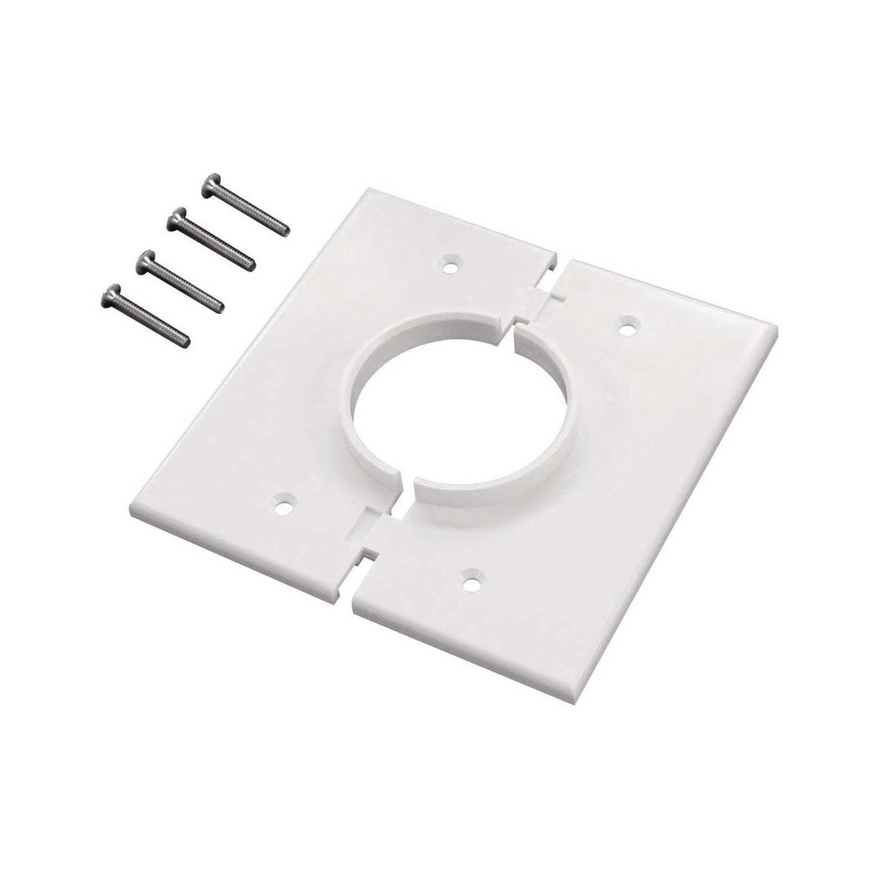 Double Gang White Split-Port Cable Pass Through Plate