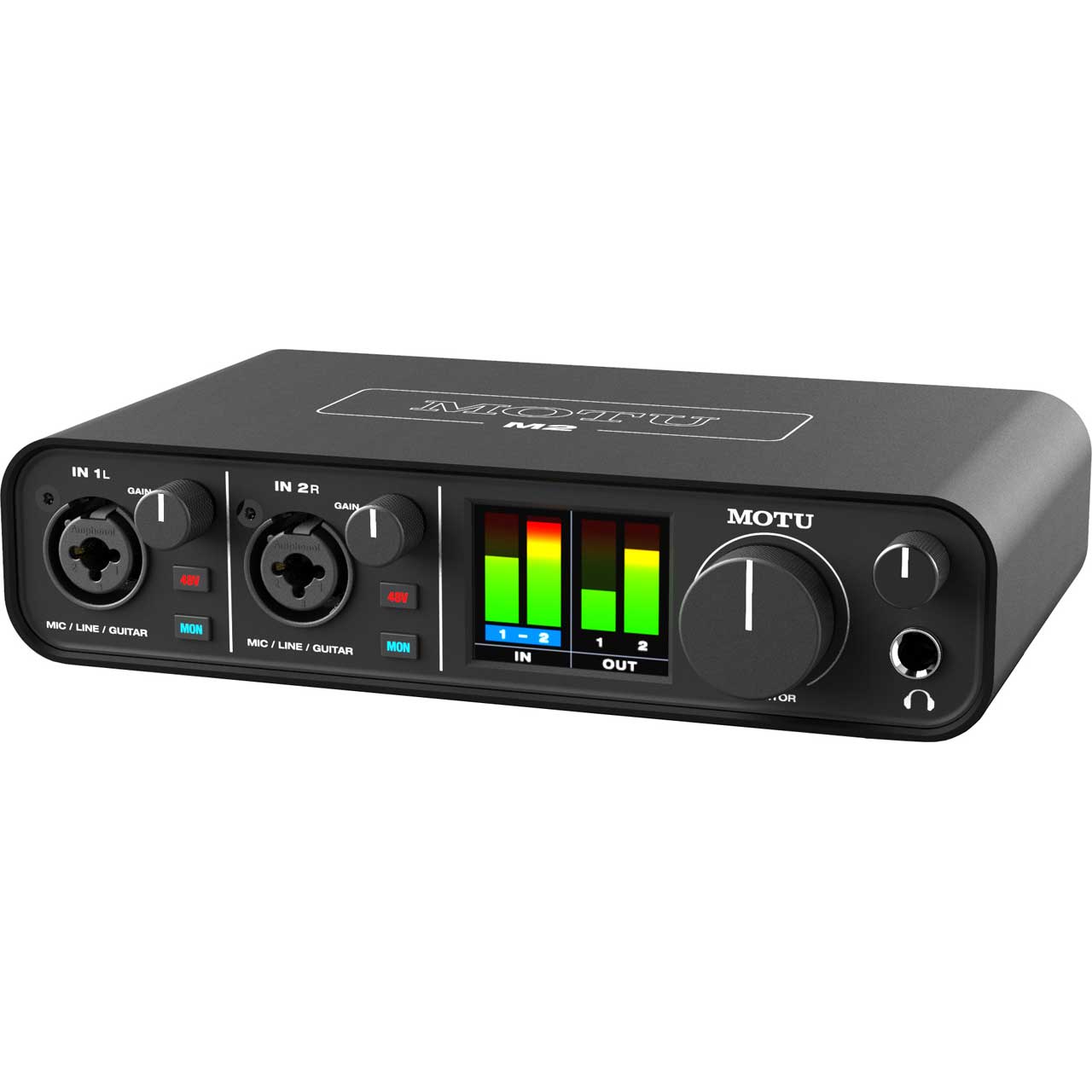 Motu M2 2x2 USB-C Audio Interface for Music Recording/Podcasting/Voiceover  - XLR Combo Jacks/MIDI/Color LCD Metering