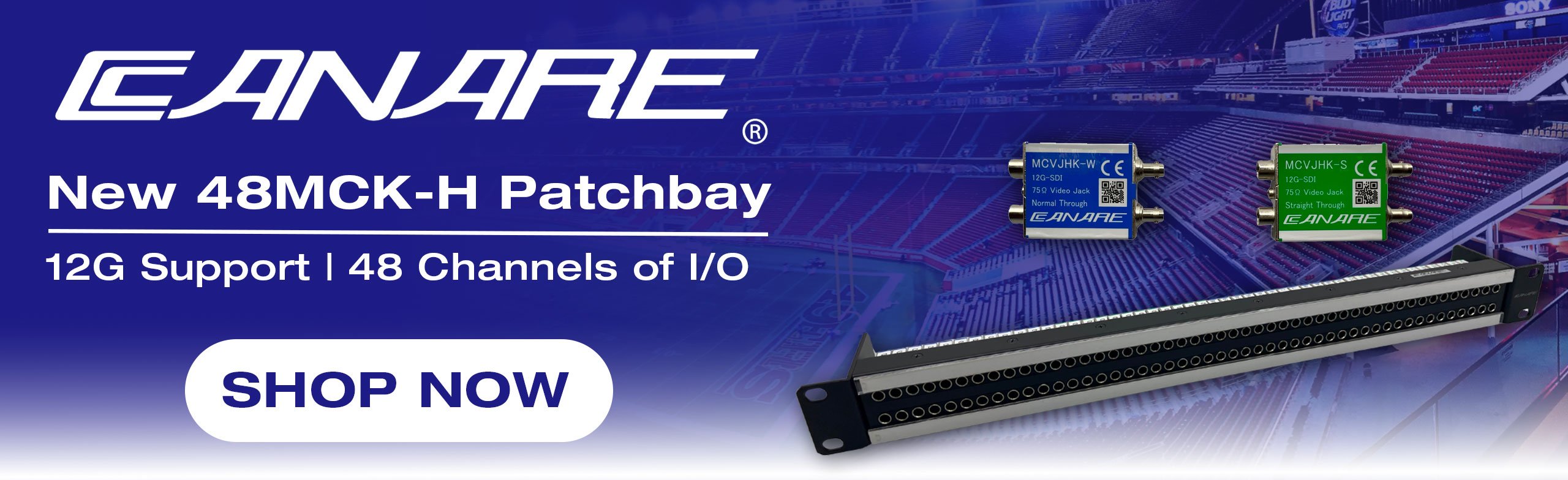 The Canare 48MCK-H/S his is a 75Ω video patch board equipped with 48 dual video jacks compatible with 12G-SDI. 