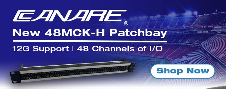 The Canare 48MCK-H/S his is a 75Ω video patch board equipped with 48 dual video jacks compatible with 12G-SDI. 