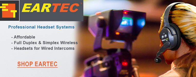 Eartec Intercom affordable headsets for wired intercoms or full duplex & simplex wireless available at Markertek