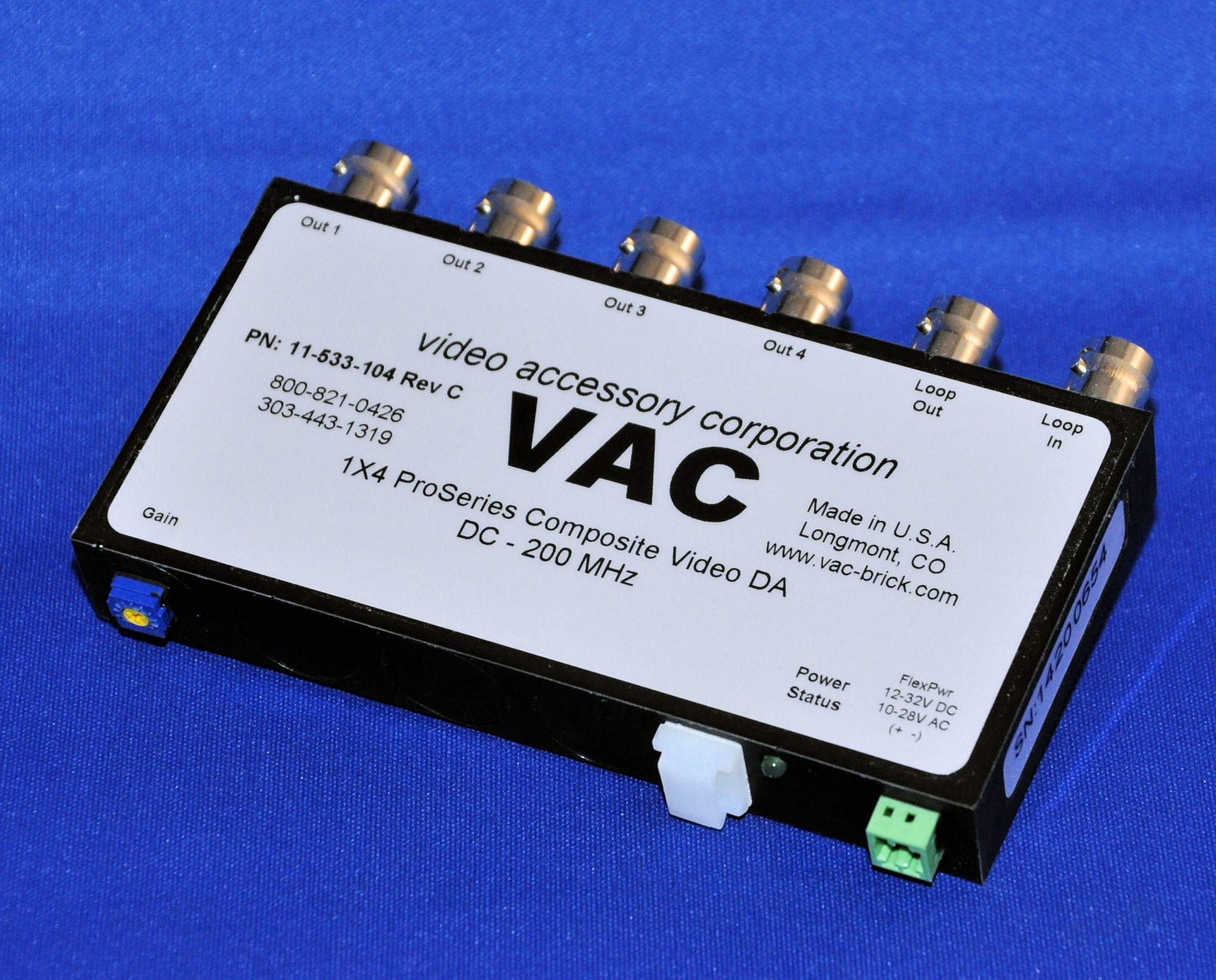 VAC 11533104 1x4 Composite Video Distribution Amp w/ BNCs & Loopthru