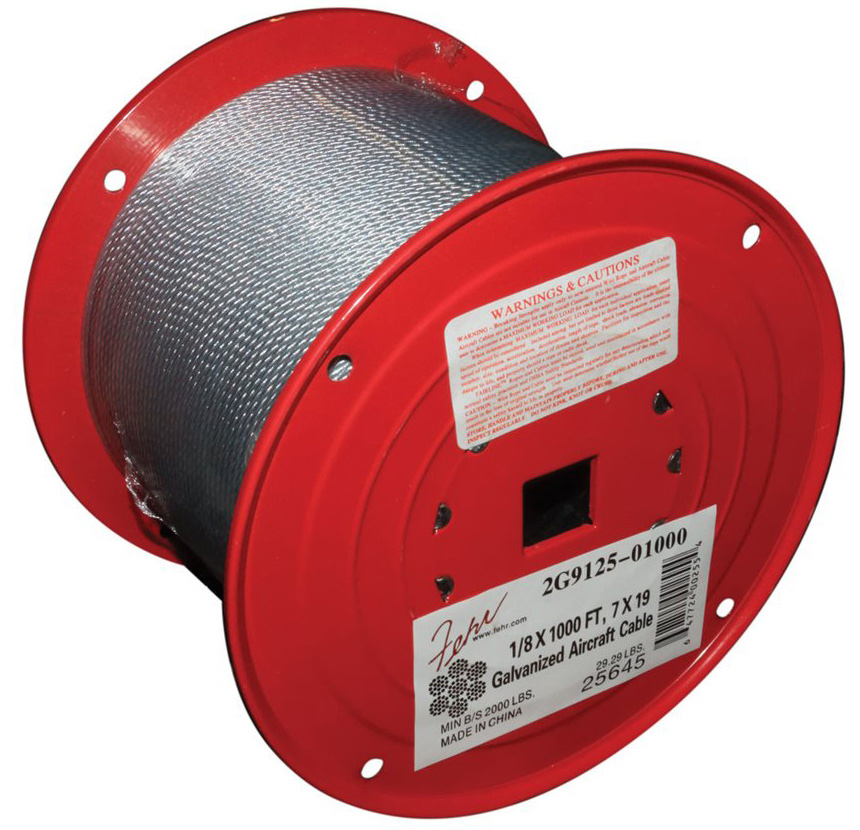 1/8 Diameter x 1000 Foot 7x19 Galvanized Aircraft Cable