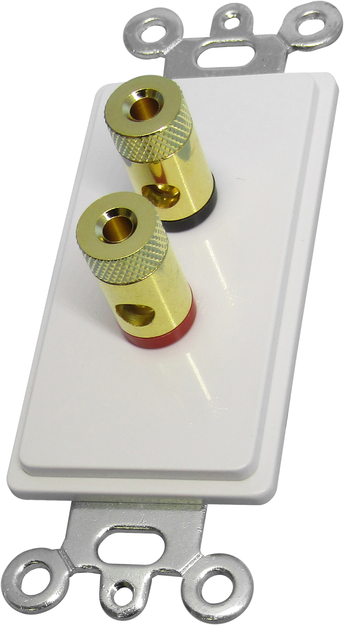 White Decora Wall Plate with 2 Gold Banana Plugs
