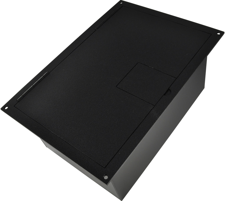 FSR FL-1500-2D-BLK FL-1500 Punched Floor Box for 2 Duplex - Black Sandtex Paint- Hinged Lid FSR-FL-1500-2D-B