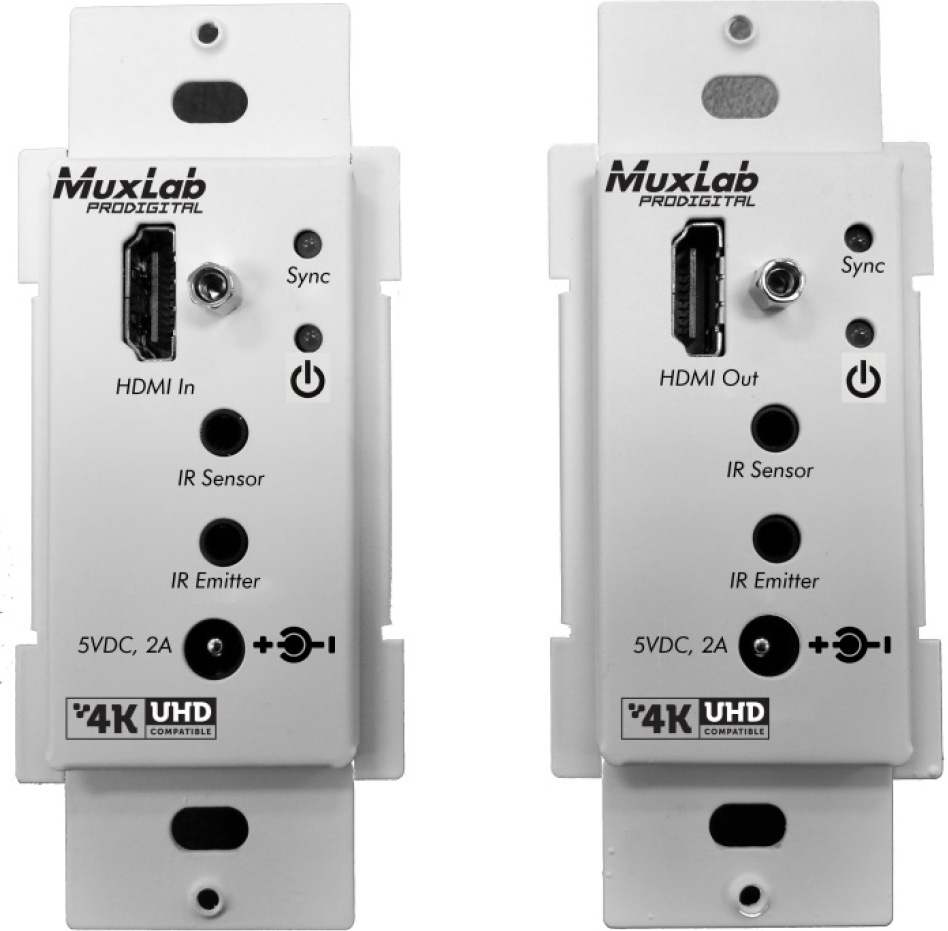 Muxlab 500451-WP-DEC HDMI Transmitter/Receiver Wall-Plate Extender Kit - HDBT - UHD-4K (Decora) MUX-500451-WPDEC