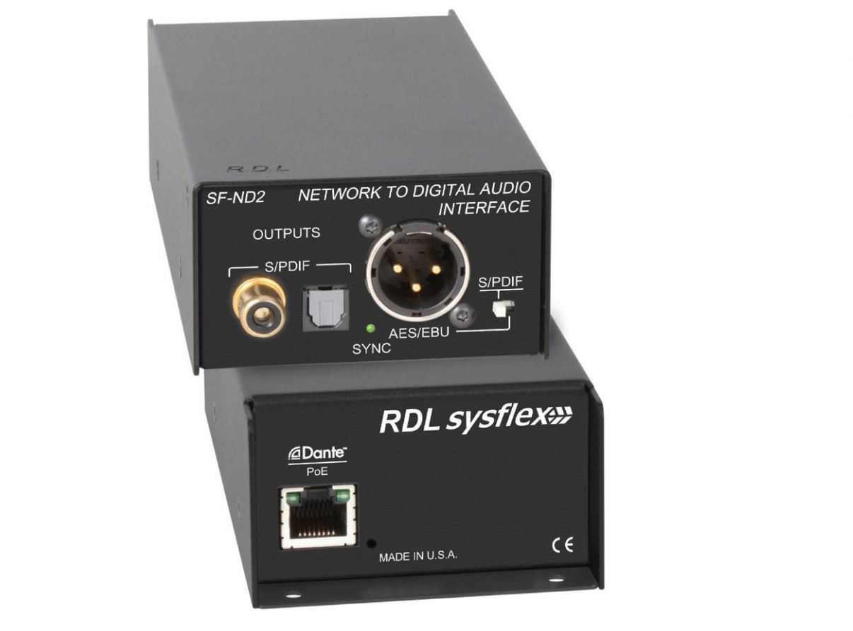 RDL SFND2 Two Dante Network Audio Channels to Stereo Digital Audio