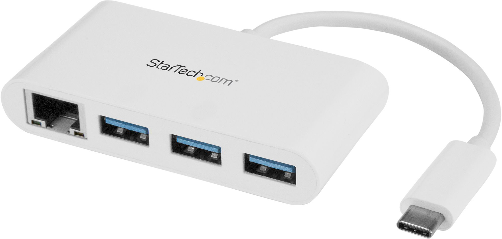 StarTech HB30C3A1GEA 3-Port USB-C Hub with Gigabit Ethernet - USB-C to 3x USB-A - USB 3.0 Hub - White ST-HB30C3A1GEA