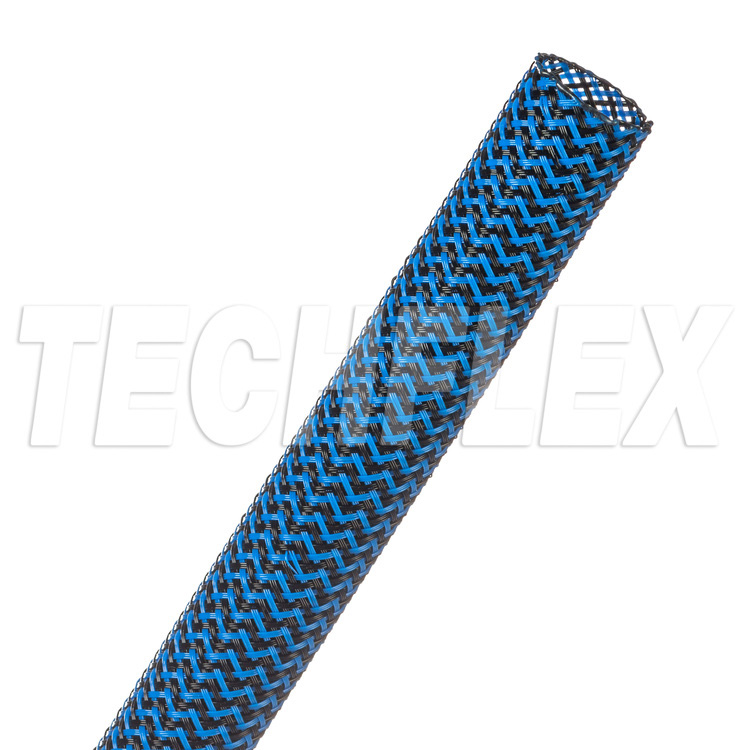 Techflex PTT0.50 1/2 Inch Tight Weave Flexo Pet - 100 Foot - Black & Neon Blue TFX-PTT050BNB100