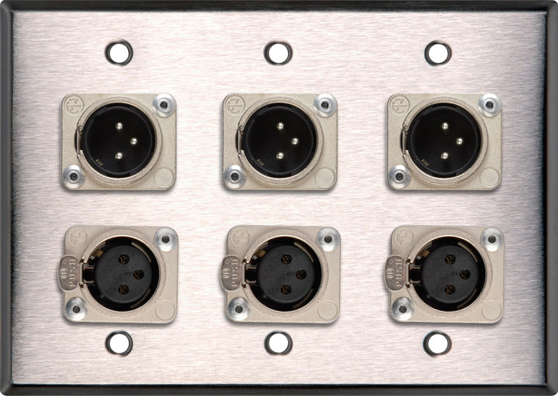 Neutrik Triple 3Pin XLRM & Triple XLRF 3Gang Stainless Wall Plate