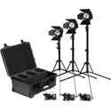 Kinotehnik PRACT602K4 x3 PRACT602 Bi-Color Smart LED Fresnel Lights with Stands A/C Adapter Barn Doors and Case
