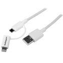 Startech LTUB1MWH 1m Lightning or Micro USB to USB Cable - White