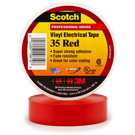 3M Scotch 35 Color Coding Electrical Tape 1/2 Inch x 20 Feet Red