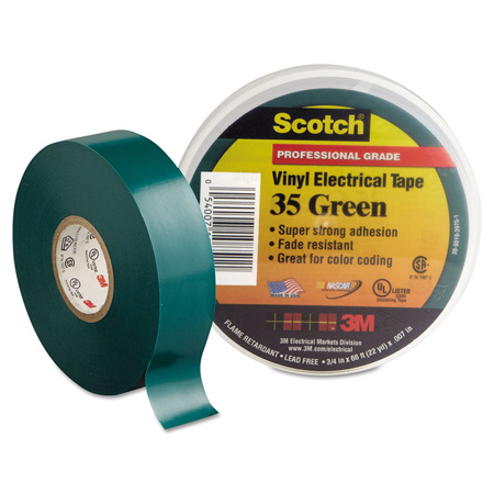 3M Scotch 35 Color Coding Electrical Tape 3/4 Inch x 66 Feet Green