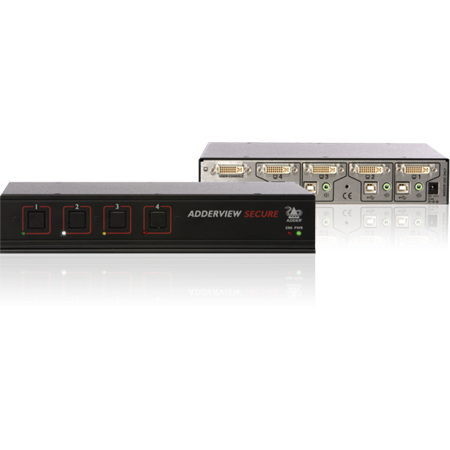 Adder AVSD1004-US Secure KVM Switch with USB / DVI 4 Port EAL4+ and EAL2+ Accredited