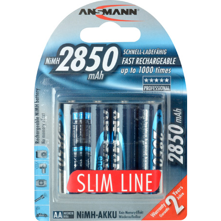Ansmann 5035212 AA 2850mAh Ni-Mh Rechargeable Batteries Slimline 4-Pack
