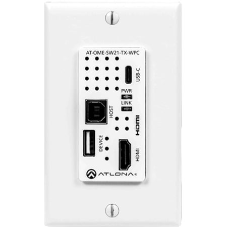 Atlona Single Gang TX Wall Plate with USB-C and HDMI supporting USB Data