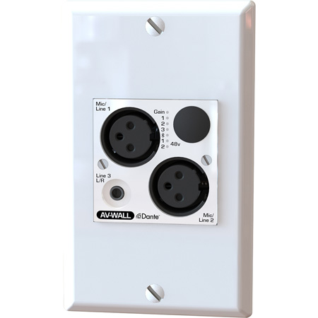AuviTran AV-WALL-DT4i-LE Dante Super Compact Mic/Line Interface for Wall-mount Version - without Rotary Encoder