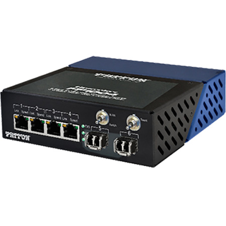 Fiberplex FP1004E/2L5B/EUI Light Industrial 6 Port 10/100/1000 Ethernet Switch - 4 Copper plus 2 SFP Cage