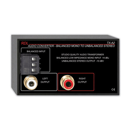RDL TX-A2 Balanced to Unbalanced Audio Converter Zoom Rooms compatible