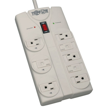 Tripplite TLP808 8-Outlet Surge Protector - Right-Angle Plug/1440 Joules/Diagnostic LEDs/Light Gray Housing - 8 Foot