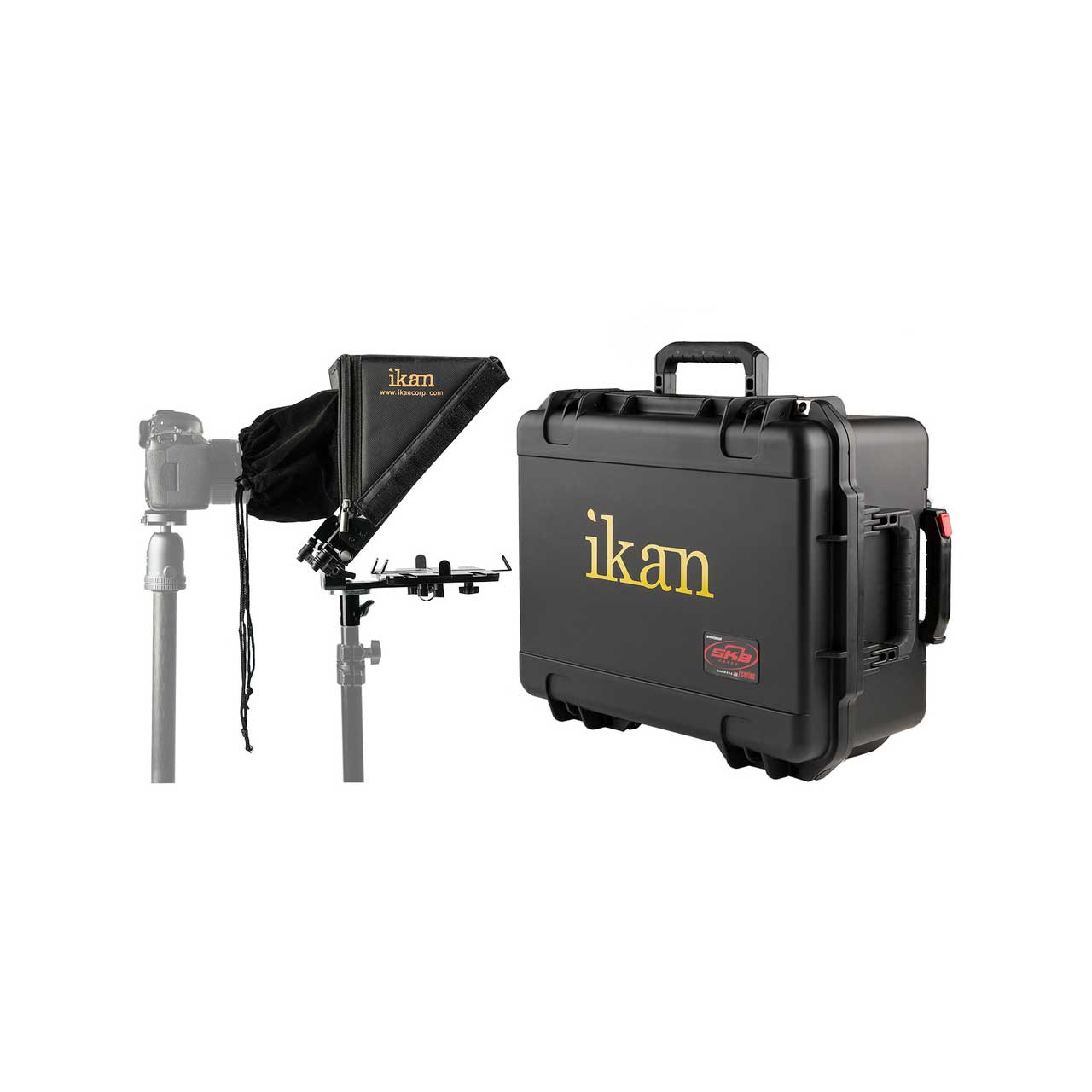 ikan PT-ELITE-LS-TK Elite Universal Tablet & iPad Teleprompter for Light Stand with Rolling Hard Case - Li-Ion IKAN-PTELITELSTK