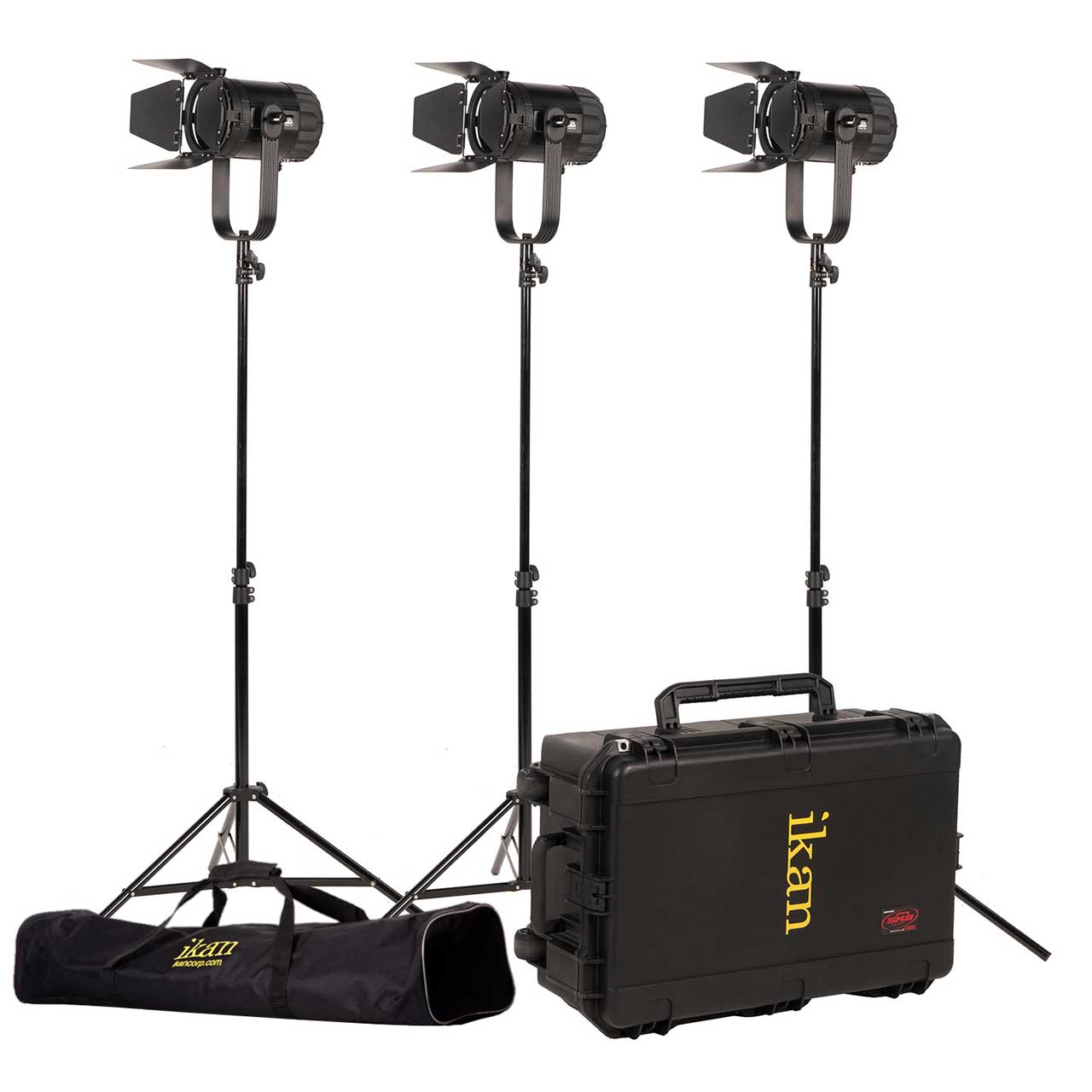 ikan SFB150-G Stryder Kit - Includes 3 Stryder 150 Watt Fresnel with Hard Case - Gold Mount IKAN-SFB150G3PKT