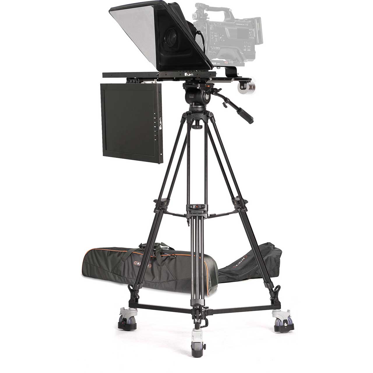 ikan PT4500S-TM-TRIPOD 15-Inch SDI Turnkey Teleprompter Kit with Tripod/Dolly and Talent Monitor IKANPT4500STMTPD
