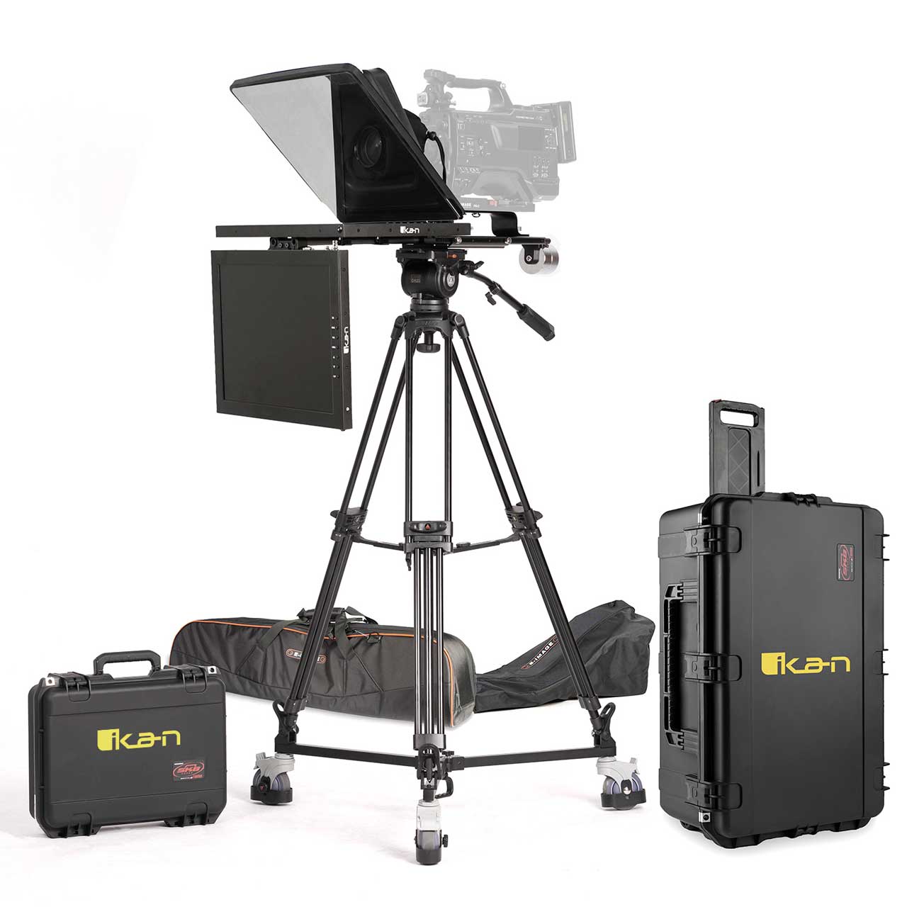 ikan PT4500S-TM-TRIPOD-TK 15-Inch SDI Turnkey Teleprompter Kit with Tripod/Dolly/Talent Monitor and Travel Case IKANPT4500STMTPT
