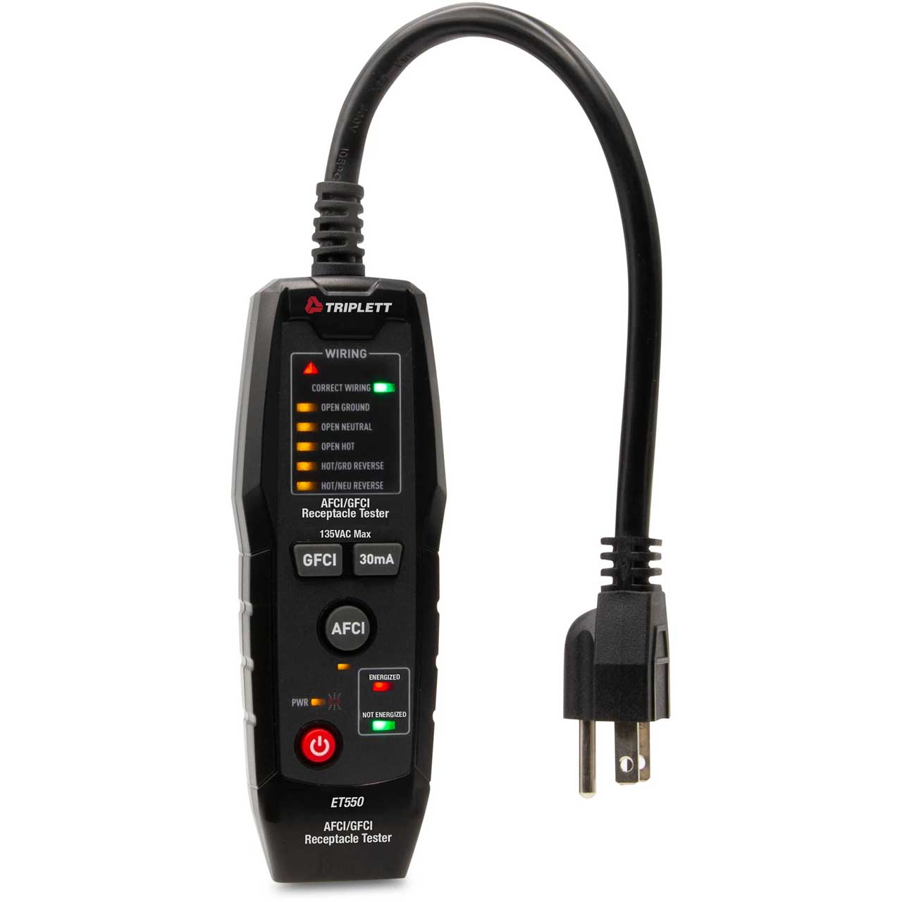 Triplett AFCI/GFCI Receptacle Tester with Built-in Flashlight ET550
