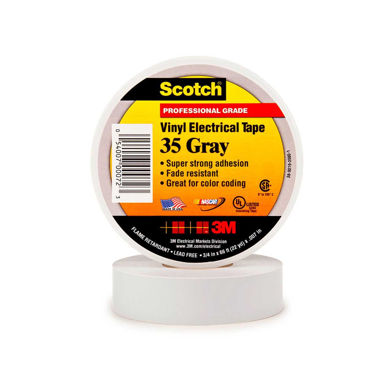 3M Scotch 35 Color Coding Electrical Tape 1/2 Inch x 20 Feet Gray