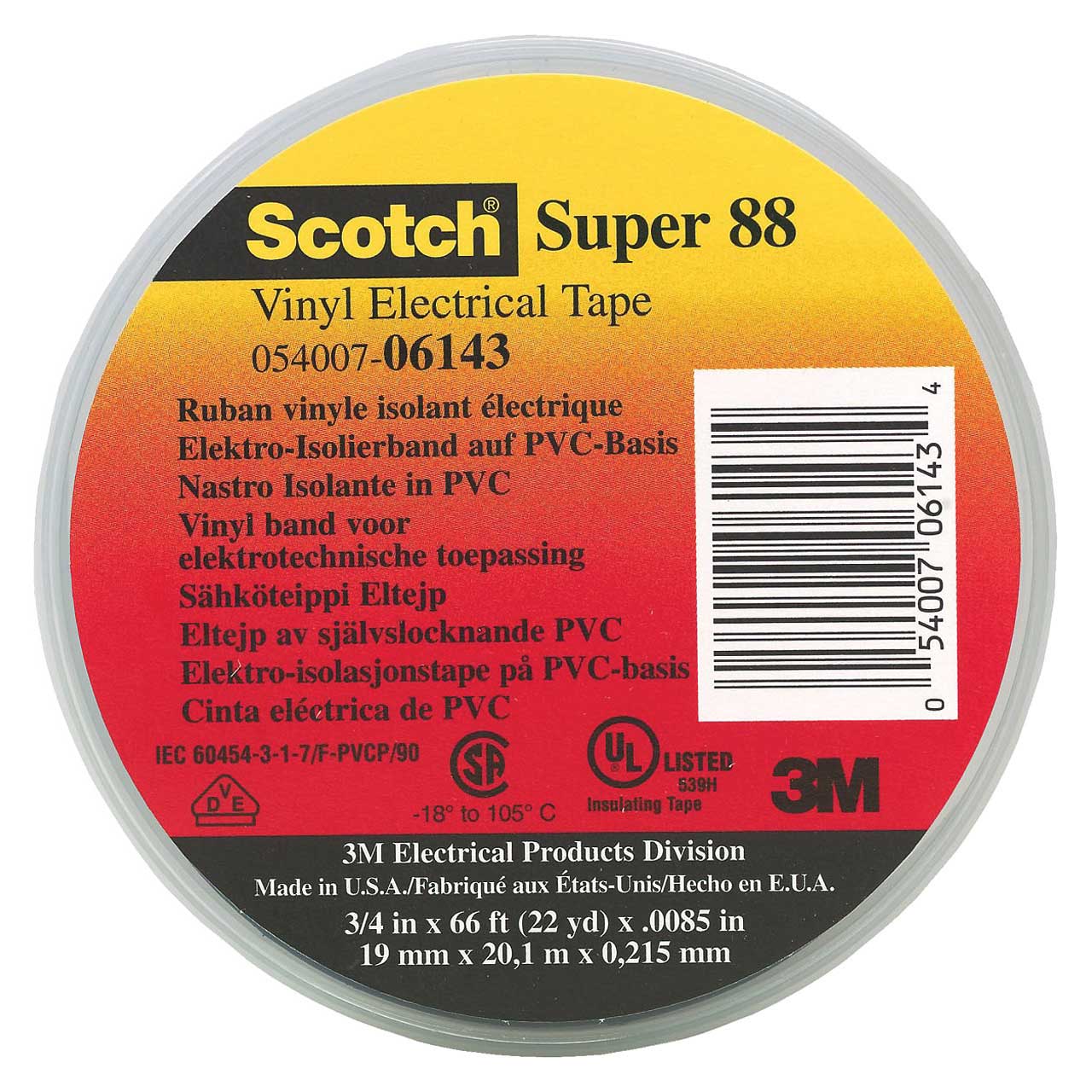 3/4 in x 36 yds Scotch Vinyl Electrical Tape Super 88 Black 