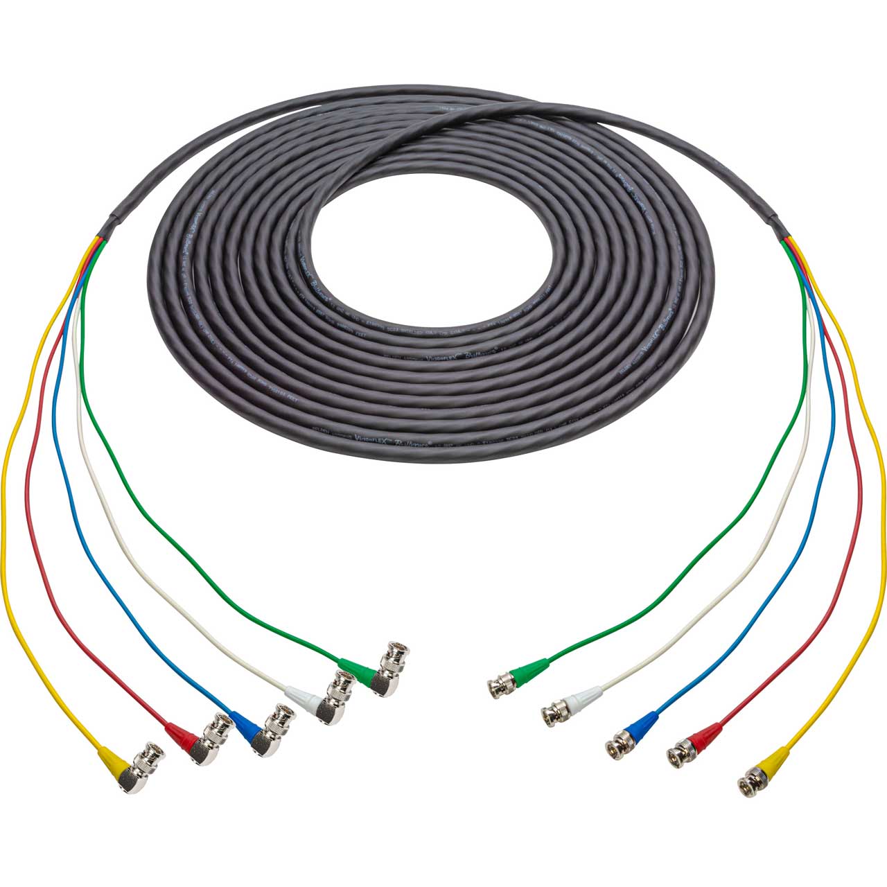 Laird 4855RX5-BBA-050 RG59 12G-SDI/4K UHD 5-Channel BNC Male to Right Angle BNC Male Snake Cable - Black - 50 Foot 4855RX5-BBA-050