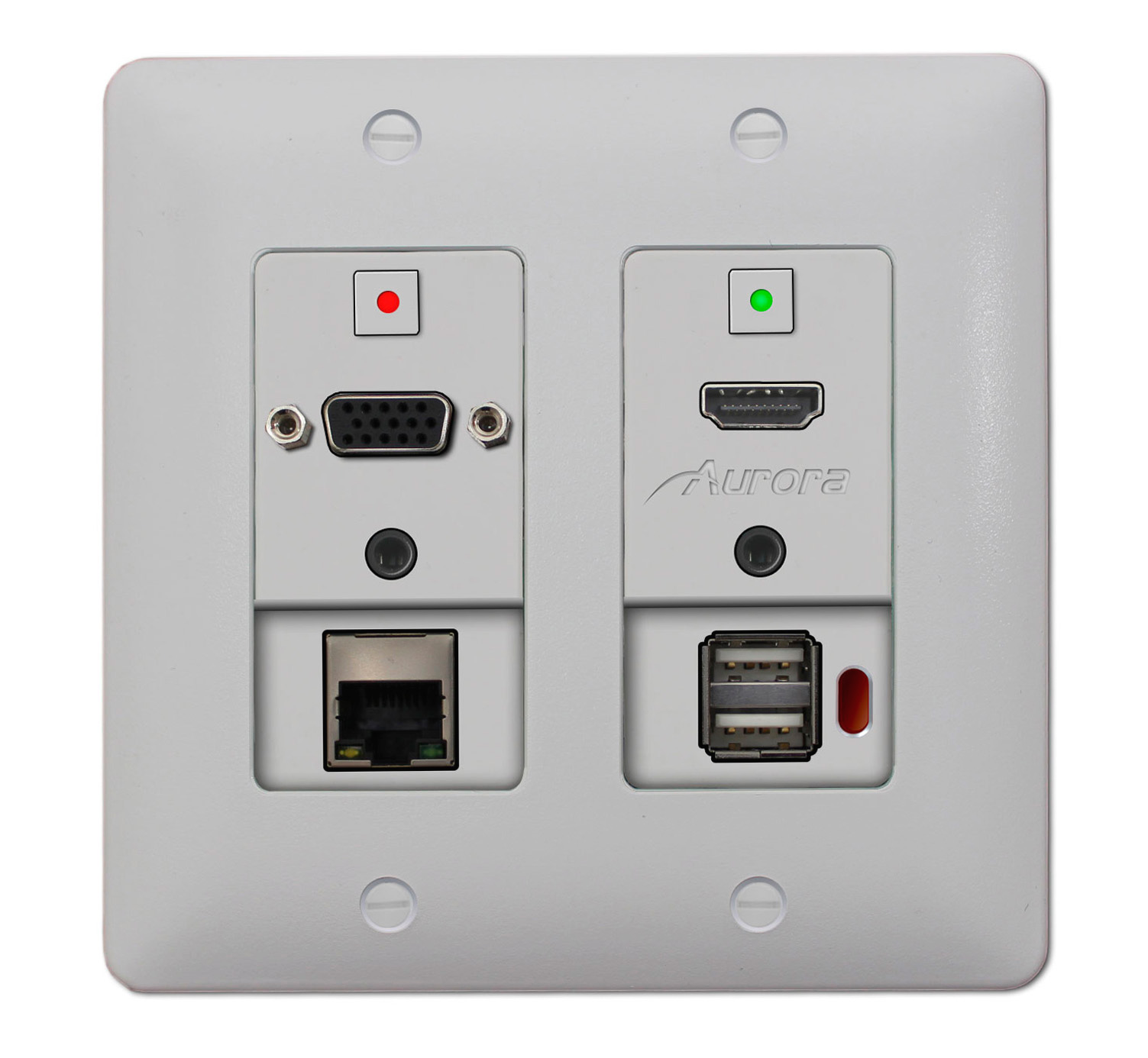 Aurora DXW-2EU-S2-W 2 Input HDBaseT Wall Plate (VGA/ HDMI/ LAN/ USB 2.0)